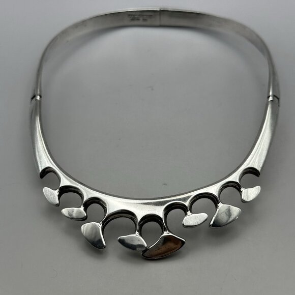 Modernist Organic Necklace Collar Choker Torque Taxco Mexico Sterling Silver - Picture 4 of 12